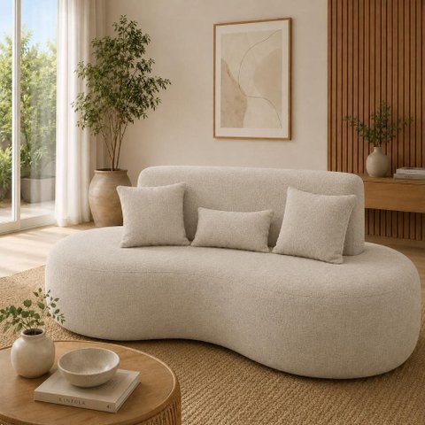 Sofá 2 Lugares Orgânico Curvo Sala de Estar Living 153 x 80 Pequeno com 3 Almofadas Casa Lar