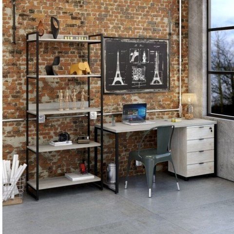 Conjunto Industrial 3 Peças 1 Escrivaninha 1 Estante e 1 Gaveteiro Kuadra Preta