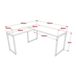 Kit Industrial 2 Peças 1 Escrivaninha em L e 1 Estante 4 Prateleiras Kuadra - 3