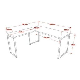 Kit Industrial 2 Peças 1 Escrivaninha em L e 1 Estante 4 Prateleiras Kuadra - 3