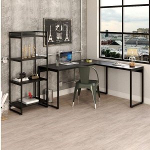 Kit Industrial 2 Peças 1 Escrivaninha em L e 1 Estante 4 Prateleiras Kuadra