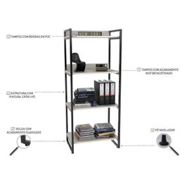 Kit Industrial 2 Peças 1 Escrivaninha em L e 1 Estante 4 Prateleiras Kuadra - 10