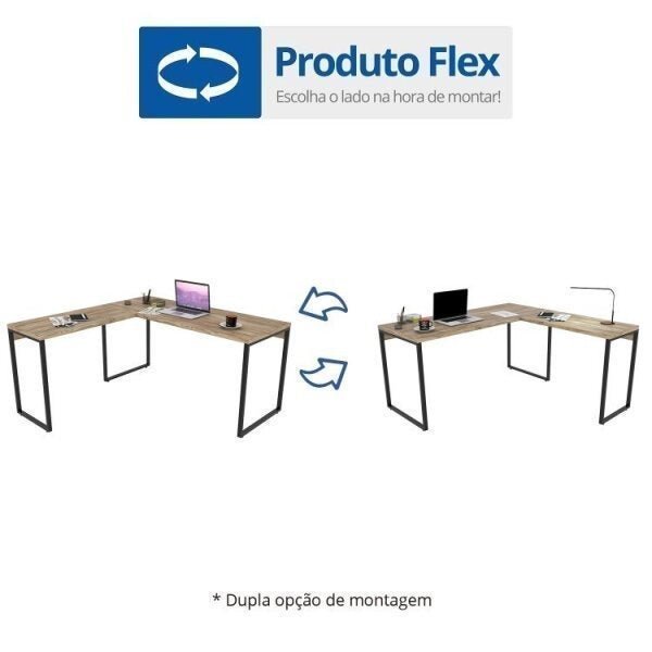 Conjunto Home Office 2 Peças com 1 Escrivaninha em L e 1 Estante 4 Prateleiras Kuadra  - 10