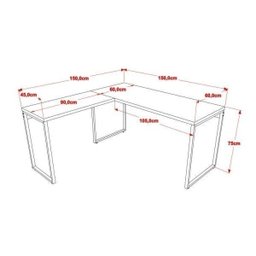 Kit 2 Peças com 1 Escrivaninha em L e 1 Estante 4 Prateleiras Kuadra - 3