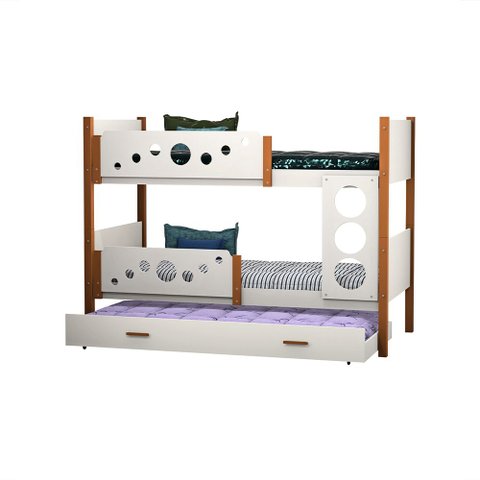 Beliche Infantil Solteiro Star com Cama Auxiliar com Mel Divaloto com Lousa Mágica - Branco