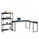 Ver imagem 6 de Conjunto 2 Peças com 1 Escrivaninha em L e 1 Estante 4 Prateleiras Kuadra Industrial Preto
