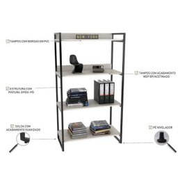 Kit 2 Peças com 1 Escrivaninha em L e 1 Estante 4 Prateleiras Kuadra - 10