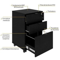 Kit Industrial 3 Peças 1 Escrivaninha em L 1 Estante e 1 Gaveteiro Kuadra - 12