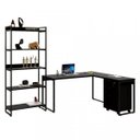 Ver mais imagens de Conjunto Industrial 3 Peças 1 Escrivaninha em L 1 Estante e 1 Gaveteiro Kuadra Yescasa Ônix