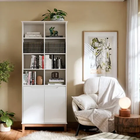 Estante Organizador Livreiro Ej Flow Prateleira para Sala Quarto Escritório Pés em Madeira Branco