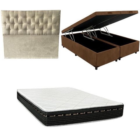Cama Box Baú Bipartida Blindada + Colchão Eagle Molas Bonnel 22cm | Kit Completo com Cabeceira Boton