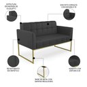 Ver imagem 3 de Sofá Namoradeira Base Industrial Dourado Ana Sintético Preto - Ibiza