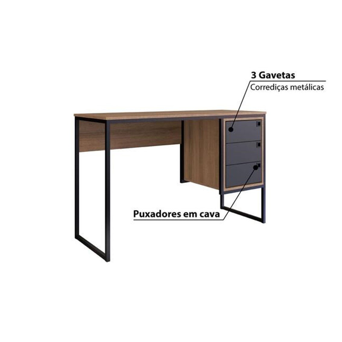 Escrivaninha Industrial 120cm 3 Gavetas  - 4