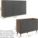 Ver imagem 3 de Armario Aereo Balcao Pia 120 Cm Mdf Kali Carvalho Toq Chumbo Nicioli