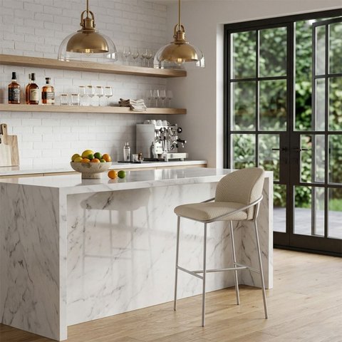 Banqueta Alta para Bancada Base Ferro Champanhe Jbv Móveis: Bege