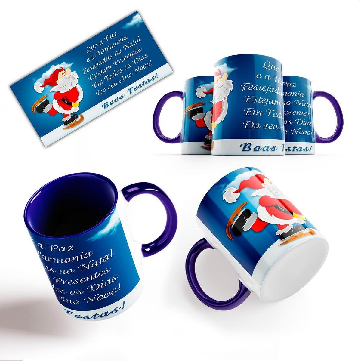 Caneca Azul Mensagem Natal Ano Novo Paz Harmonia 325ml - 2