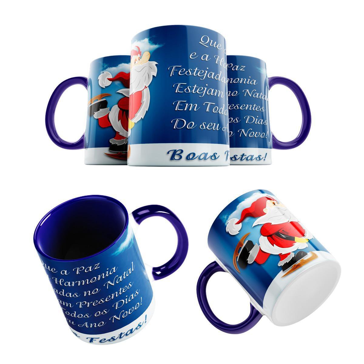 Caneca Azul Mensagem Natal Ano Novo Paz Harmonia 325ml - 1