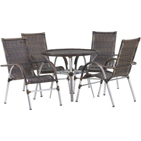 Kit 4 Cadeiras Vênus Alumínio e Mesa Tampo Tramado para Jardim Trama Original