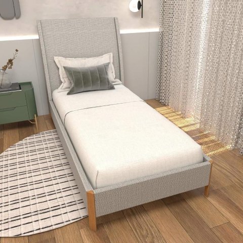Cama Solteiro com Cabeceira Tecido Veludo MDF Linho Aluminio Casa Lar Shop