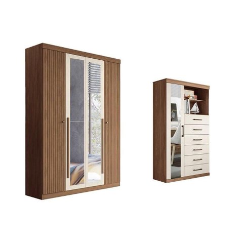 Guarda Roupa +cômoda 2 Peças Qc324 Jatoba/areia - Santos Andirá