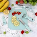 Ver imagem 3 de Kit Cozinha 4 Peças - Faca, Tesoura, Descascador e Tábua