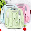 Ver imagem 2 de Kit Cozinha 4 Peças - Faca, Tesoura, Descascador e Tábua