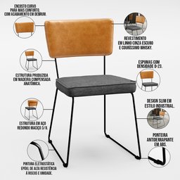 Kit 06 Cadeiras Decorativas Sala Jantar Allana L02 Couríssimo Whisky Linho Cinza Escuro - Lyam - 4