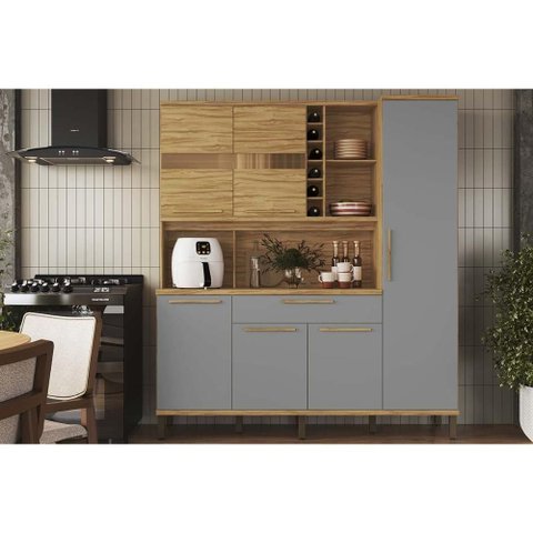 Kit de Cozinha Compacta Touriga C/ 6 Portas e 1 Gaveta 220cm Amendoa/cinza - Ronipa