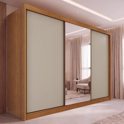 Guarda-Roupa Casal com Espelho 3 Portas de Correr e 6 Gavetas Multimóveis Crnvh-GRP136 Cinamomo/