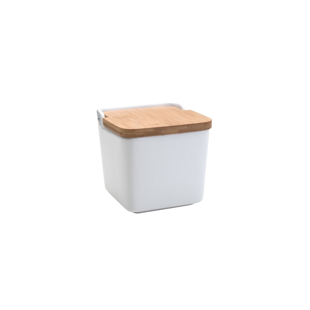 Saleiro de Mesa de Cerâmica com Tampa de Bambu Bianco 12cm - Lyor