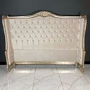 Ver imagem 3 de Cabeceira Queen Bergère em Veludo Bege com Capitonê 155x185cm