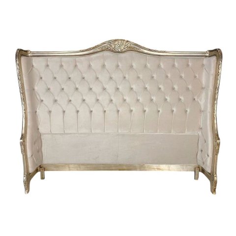 Cabeceira de Cama Queen Bergere com Estofamento Veludo Bege com Capitonê