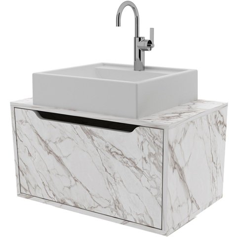 Gabinete de Banheiro 60 Cm com Cuba e 1 Porta Basculante Mármore Branco