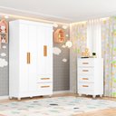 Ver imagem 1 de Quarto Bebê Infantil com Guarda-Roupa 4 Portas e 2 Gavetas com Cômoda 4 Gavetas Branco