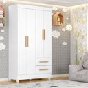 Ver imagem 6 de Quarto Bebê Infantil com Guarda-Roupa 4 Portas e 2 Gavetas com Cômoda 4 Gavetas Branco