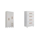 Ver imagem 2 de Quarto Bebê Infantil com Guarda-Roupa 4 Portas e 2 Gavetas com Cômoda 4 Gavetas Branco