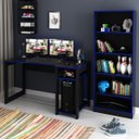 Ver imagem 1 de Kit Gamer Mesa para Computador com Estante Multiuso Preto Azul