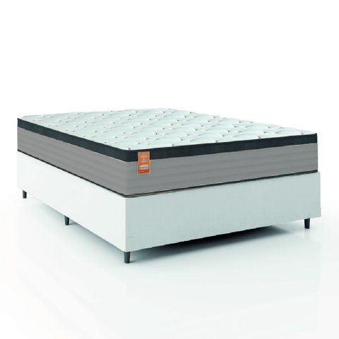 Cama Box Colchão Casal Molas Ensacadas Real 138x188x65cm Linho Branco / Preto Inducol