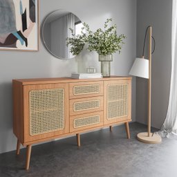 Balcão Aparador Buffet com Telinha 2 Portas 3 Gavetas 135cm Tb316 Dalla Costa - Freijó - 1