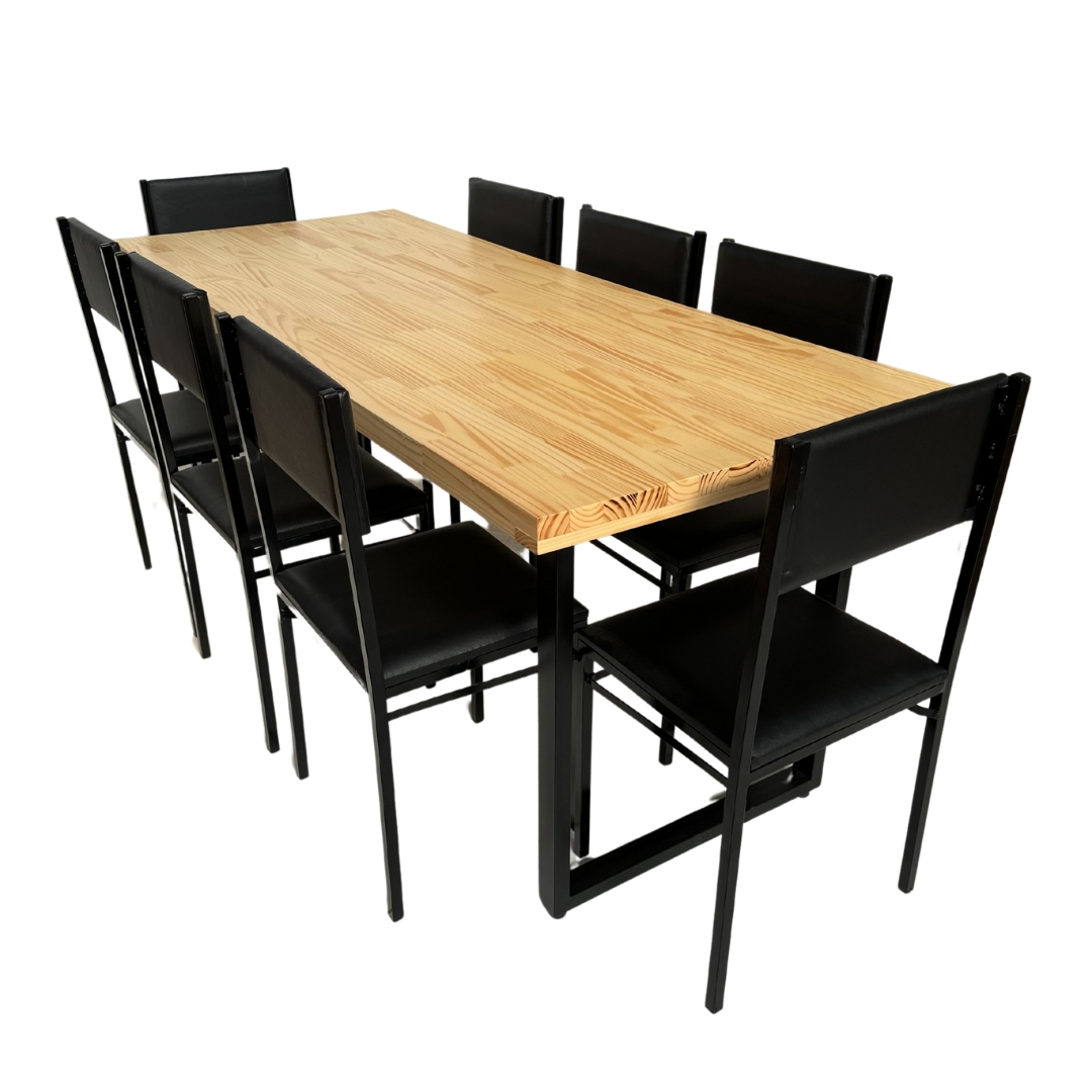 Conjunto de Mesa Jantar Ibiza 200x80 com 8 Cadeiras - Dg Móveis:natural/preto