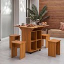 Ver imagem 4 de Mesa Dobrável Annie com 4 Bancos Nichos e Rodízios para Cozinha Compacta e Bar Gourmet - Nature