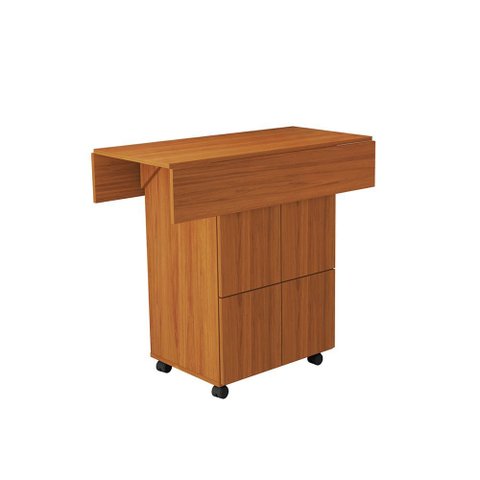 Mesa Dobrável Annie com 4 Bancos Nichos e Rodízios para Cozinha Compacta e Bar Gourmet - Nature