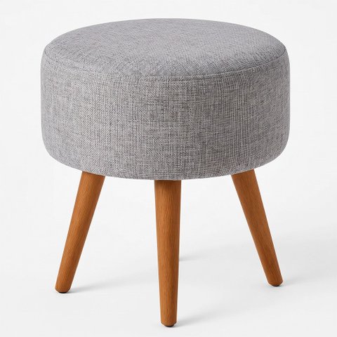 Puff Redondo Pés Madeira 40cm Yuna Linho Cinza - Sallar Home