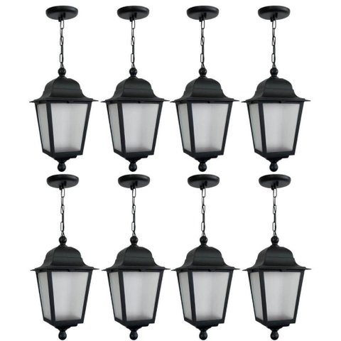 Kit 8 Pendentes Luminárias de Teto Bivolt Termoplástico Preto 21x58cm Lente Fosca Dital Área