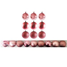 Jogo 9 Bolas Natal Mista Lisa, Glitter e Fosca Rosê 6cm - Master Christmas - 3