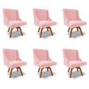 Ver imagem 1 de Kit 6 Cadeiras Decorativas Sala de Jantar Base Giratória de Madeira Firenze Suede Rosa Bebê/