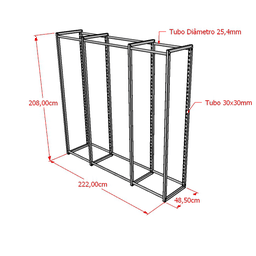Estante Cremalheira de Centro Tripla Mult 208x222x48,5 cm Comac - Preto - 2