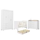 Ver imagem 1 de Dormitório Zaki Guarda Roupa, Cômoda e Berço Evolution Branco Fosco com Colchão Supreme - Reller