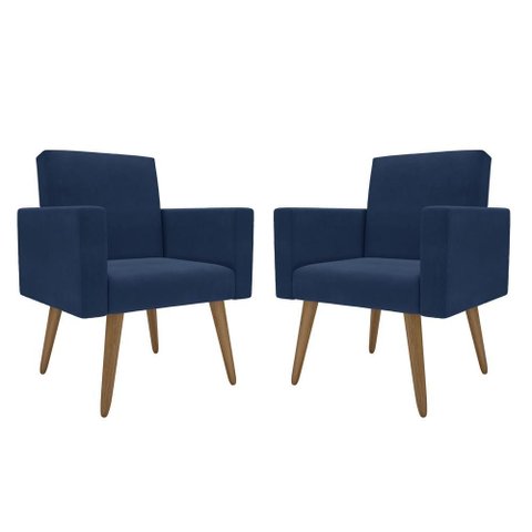 Kit 2 Poltronas Decorativas Lina Recepção Salão de Beleza Azul-marinho