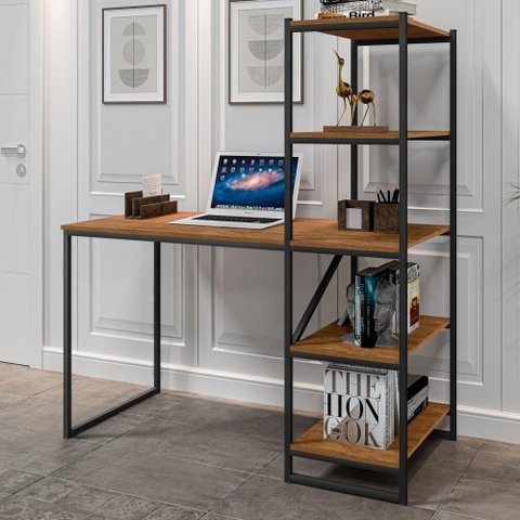 Mesa para Escritório Retangular Alela Moderno sem Gavetas MDP 130cm Preto e Canela Art Panta